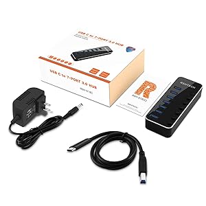 RSHTECH 7 port Type C to USB 3.0 hub powered