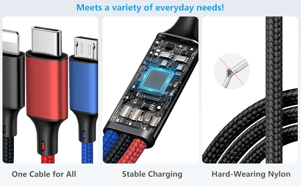 Multi USB Charger Cable Universal Multiple Charging Cord with USB C/Micro USB Connectors