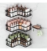 Veken Corner Adhesive Shower Caddy 4-Pack with Soap Holder&amp;Hooks,No Drilling Shower Shelves,Rustp...