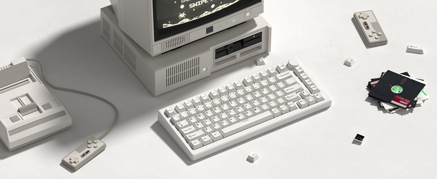 Double Shot PBT keycaps Set, Retro Milky White Keyboard caps,Cherry Profile Keycap 60 75 100 Percent