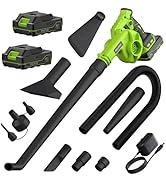 Cordless Leaf Blower with 2 Batteries, Charger &amp; Dust Bag, 2-in-1 20V Cordless Vacuum Cleaner wit...