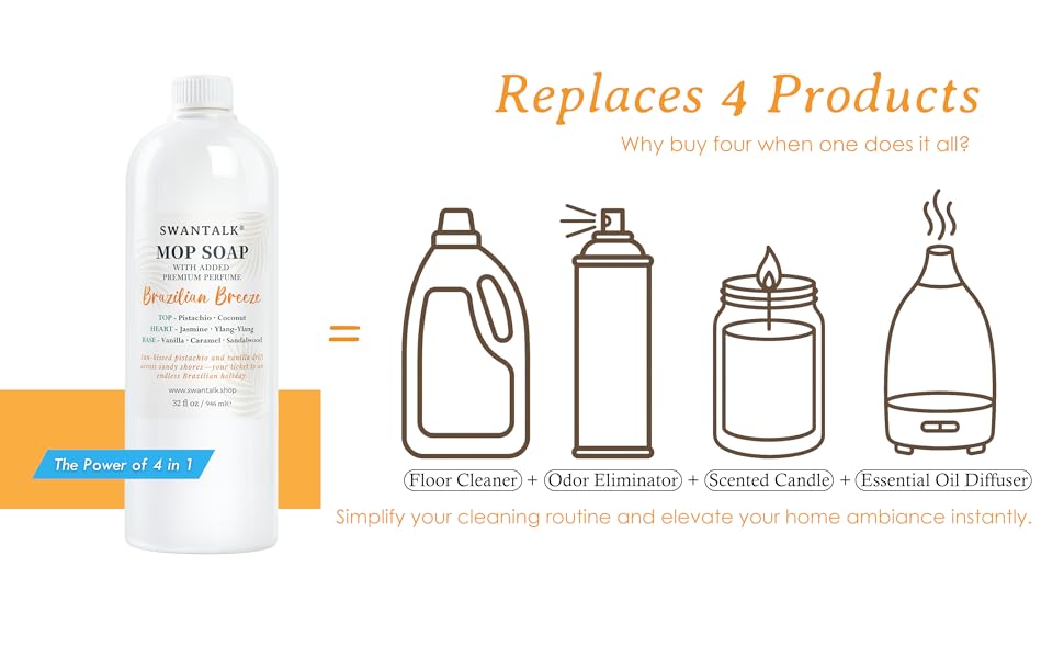 4 in 1 floor cleaner and odor eliminator, replaces scented candles and oil diffusers