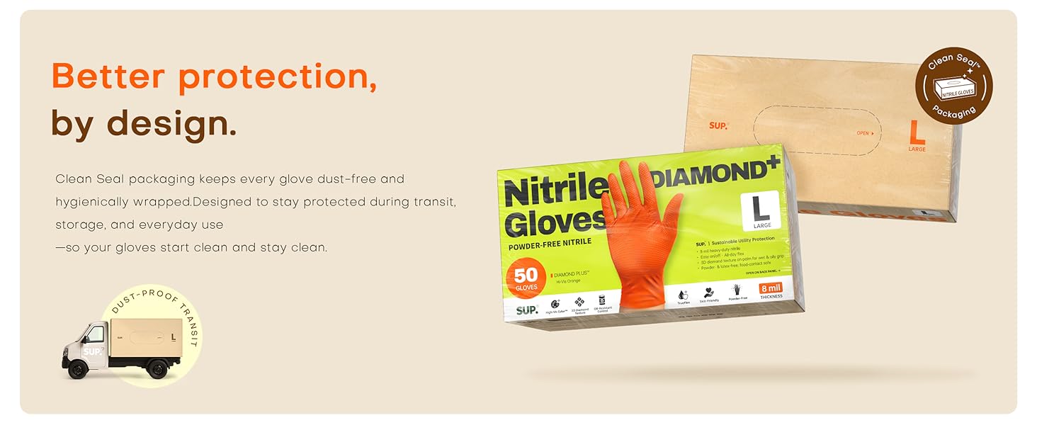 Clean Seal packaging keeps every glove dust-free hygienically wrapped protected transit storage