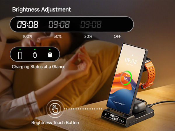Text reads 'Brightness Adjustment'. Interface showing adjustable brightness controls with slider and touch button functionality for light settings.