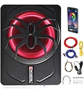 Yaeccc 10" 800W Slim Under Seat Car Subwoofer - Built-in Amplifier, Multi-Colors LED Ambient-Ligh...
