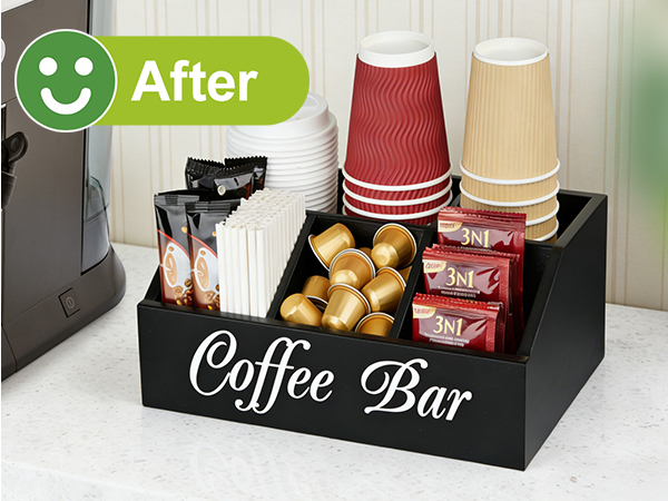 wooden coffee bar organizer