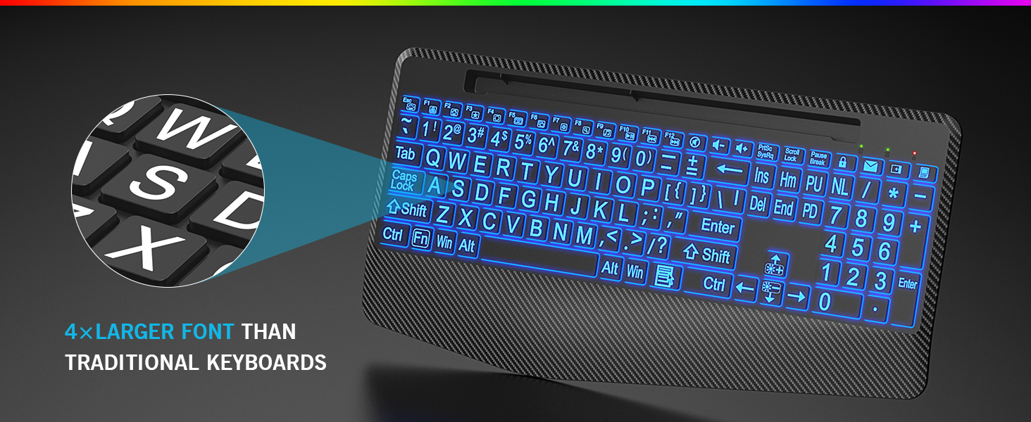 Large Print Backlit Keyboard with Wrist Rest 