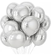 20 Pieces 18 Inches Silver Round Foil Balloons, Metallic Mylar Balloons for Weddings, New Year’s ...