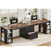 SEDETA Farmhouse 96.5" Office Desk with Drawers, 2 Person Gaming Desk with Storage, Double Comput...