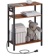 TRIFEBLE Narrow Side Table with Charging Station, Small End Table for Small Spaces, Slim Nightsta...