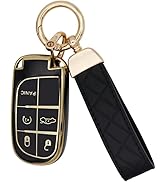 SUNCARACCL for Jeep Key Fob Cover with Leather Keychain, Soft TPU Full Cover Protection Key Case ...