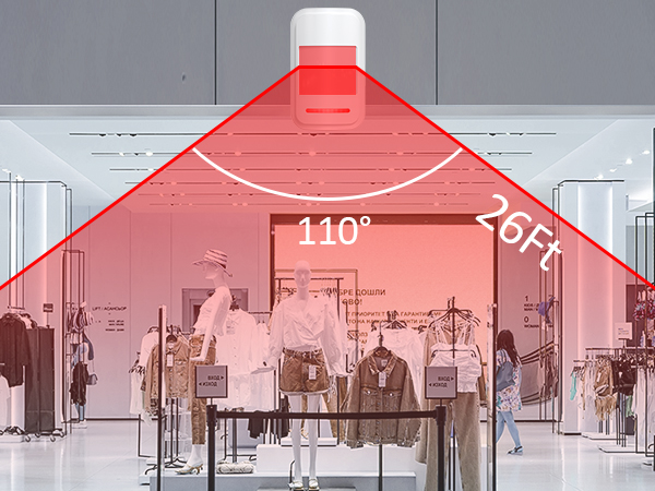 The infrared detector covers a 110° angle up to 26FT