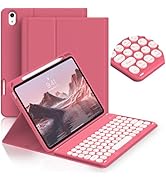 JKSML for iPad (A16) 11th/10th Gen case with Keyboard, Round-caps, 7 Color Backlit, Detachable Wi...