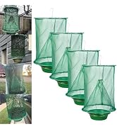 4 Pack Ranch Fly Traps Outdoor Hanging, Reusable Stable Fly Hunter Catcher Cage with Food Bait Tr...
