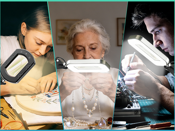 Desk magnifying lamp magnifying glass with light for crafts with Square stand clamp