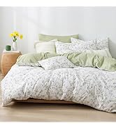 LEMIROE Botanical Cotton Comforter Queen Size - Tender Green Comforter Printed with Leafy Branche...