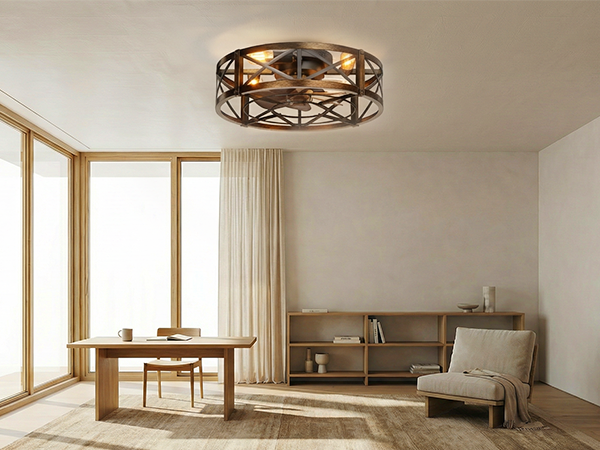 Caged Ceiling Fan with Light and Remote