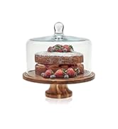 Libbey Acaciawood Footed Round Wood Server Cake Stand with Glass Dome