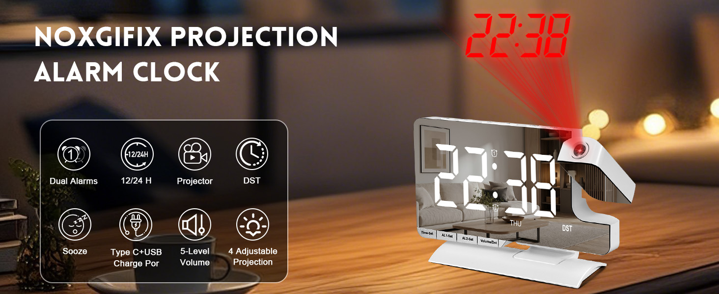 Noxgifix projection alarm clock