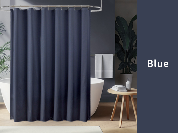 Blue fabric shower curtain liner