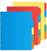 V-Opitos 5-tab Index Dividers with 3 Holes Punched, Set of 3 Plastic Multicolor Dividers for 3 Ri...