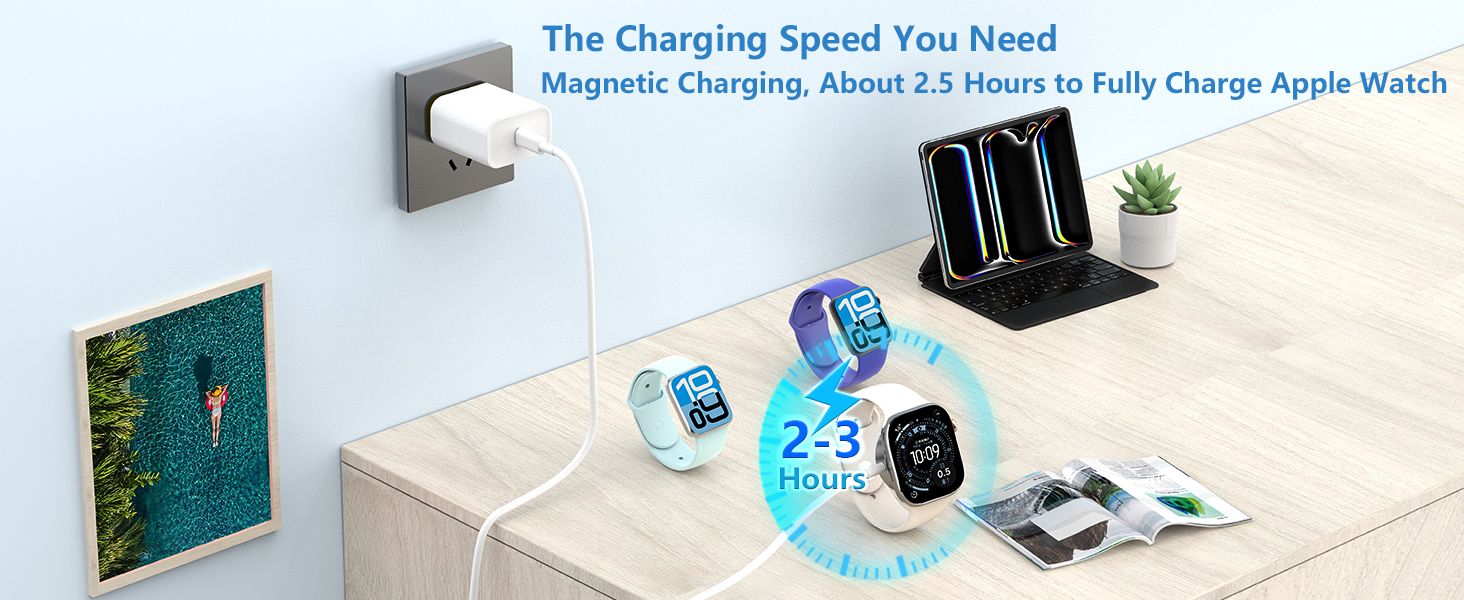 Apple MFi Certified 2Pack 6.6FT Magnetic Wireless Charging Cable for Apple Watch Charger