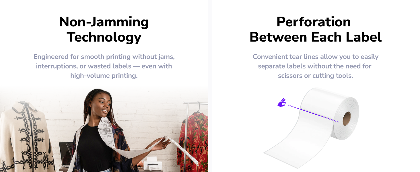 non jamming technology engineered smooth printing no jam perforated labels tear lines