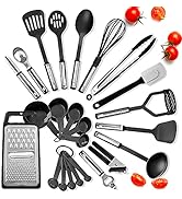 Kitchen Utensils Set - 24 PCS Nylon Cooking Utensils Set, Kitchen Spatula Set with Stainless Stee...