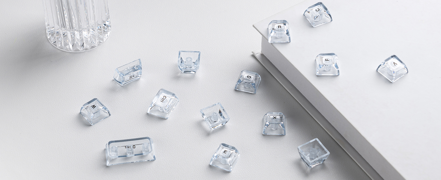 White Crystal jelly keycaps,thick pc keyboard caps