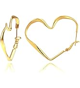 DEARMAY Sterling Silver/Gold Filled Hoop Earrings for Women, Statement Twisted Heart Earrings Hyp...