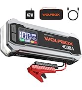 WOLFBOX 4000A Jump Starter,12V Car Battery Jump Starter with 65W Quick Charger,LED Display,24000m...