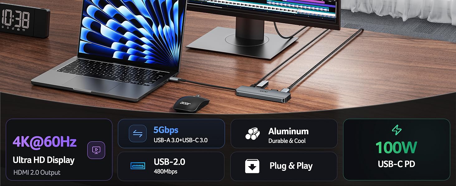 Acer USB C Hub, 5-IN-1 USBC to HDMI Adapter