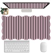 Scalloped Desk Mat Extended Large Cute Striped Mouse Pad Big Desk Pad XXL Aesthetic Stripe Mousep...