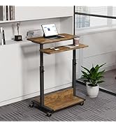 Funecy Small Standing Desk with Wheels,Small Mobile Computer Desks Adjustable Height, Portable St...