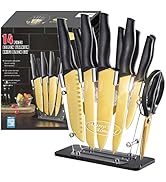 Marco Almond KYA23 Golden Titanium Knife Set, Kitchen Cutlery Knives Set with Acrylic Stand, Kni...