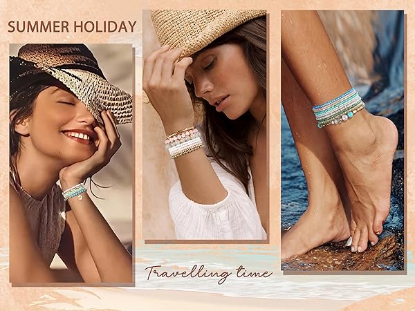 Bohemian Stackable Bead Bracelets for Women Stretch Bohemian Style Multilayered Boho Bracelet