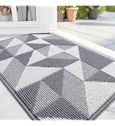OLANLY Door Mat Indoor Entrance Washable 32x20, Odor-Free Low-Profile Front Back Geometric Doorma...