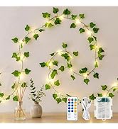 HEYFUNi Ivy Vines with Lights with Remote, 13 Ft 40LED Artificial Green Leaf String Lights USB/Ba...