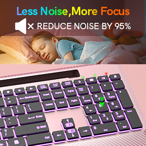 Wireless Keyboard Rechargeable Ergonomic Quiet with Light Up Full-Size Cordless Lighted Keyboard