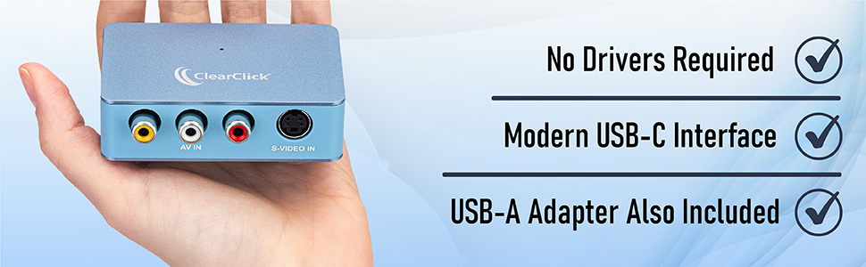 No Drivers Required. Modern USB-C Interface. USB-A Adapter Also Included.