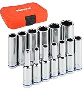 JU JIAN TEC 1/4" Drive SAE Master Socket Set, 13-Piece Deep Hex Socket Set (1/8" - 5/8"), Cover M...
