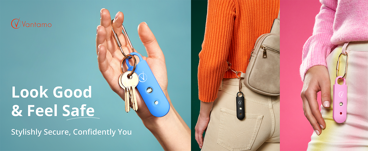 Vantamo Personal Alarm Women Loud Rechargeable Strobe Light Safety Safe Self Defense Keychain Device