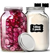 ComSaf 1 Gallon Wide Mouth Mason Jars 2 Pcs, 128 oz Glass Jars with Lids, Flour Sugar Storage Con...