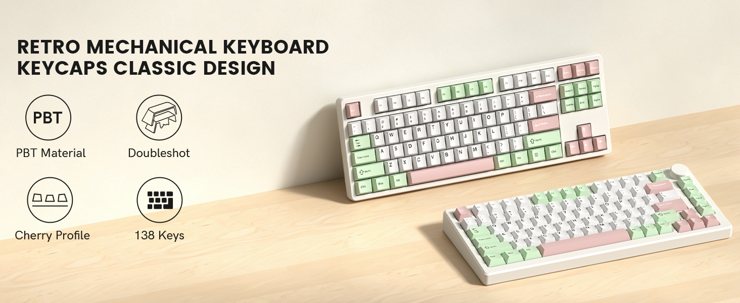 Double Shot PBT keycaps Set, Cherry Profile Keyboard Keycaps,Pastel key caps full size,Custom keycap