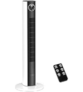 ZAFRO Tower Fan for Bedroom, 90° Oscillating Fan with 12H Timer, 37”Standing Fans with Remote, Bl...
