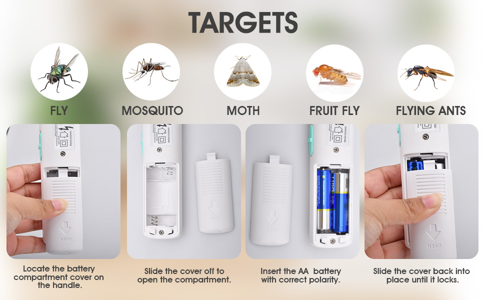 electric fly swatter racket for mosquitoes, houseflies, moth, fruit flies, flying ants