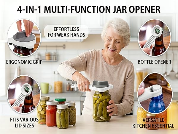 Jar Opener Ergonomic Stainless Steel Jar Opener with Non Slip Teeth for Fits Kitchen Jars