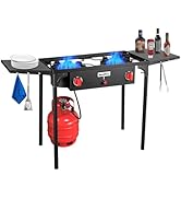 Bestfire 2 burner Camping Stove with Auto Ignition Button,Side Shelves &amp; Regulator150,000 BTU Gas...