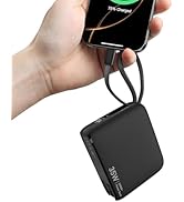 Portable Charger Power Bank with Built in Cable &amp; Wall Plug-35W PD Fast Charging External Phone C...