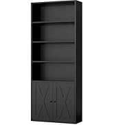 Shintenchi Bookshelf, Industrial Bookshelves and Bookcases with Doors Floor Standing 6 Shelf Disp...